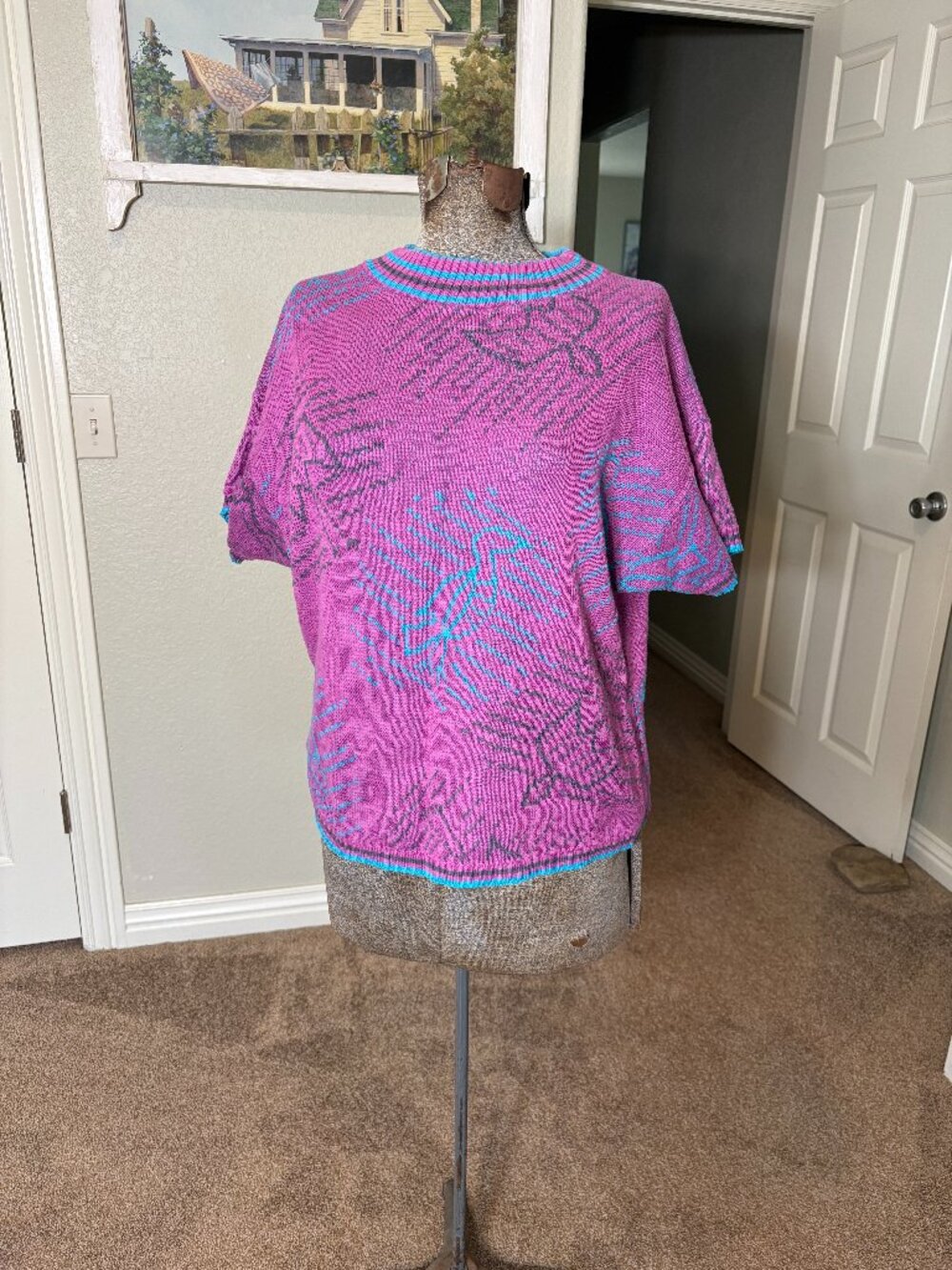 Vintage 1990's College Town Short Sleeve Women's Sweater Aztec Design L